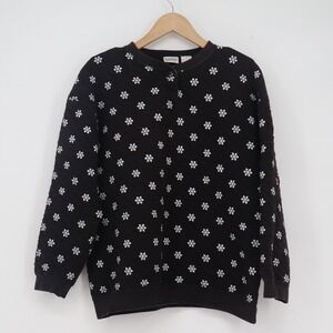Picone Sport Vintage Quilted Snowflake Sweatshirt Black Floral Pullover Small